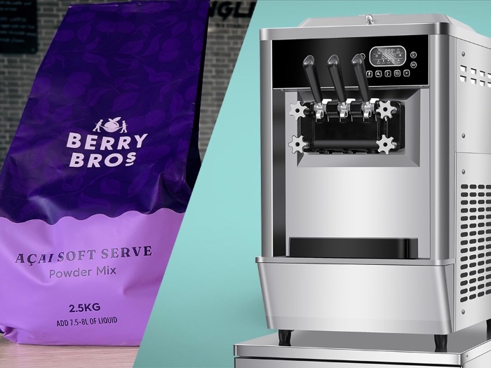 ACAI soft serve and MEC3 soft-ice vanilla white bases in the BQ819SY soft ice cream machine