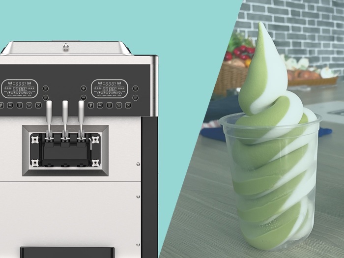 JINGLING BQ848PYD: 16oz Matcha & Vanilla Soft Serve Display